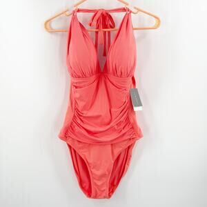 La Blanca Swimsuit SZ 12 NWT Island Goddess Birds of Paradise Halter One Piece
